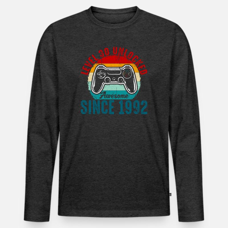 Level 30 Entsperrtes Retro-Controller-Tee - Männer Premium Bio Langarmshirt - Anthrazit meliert