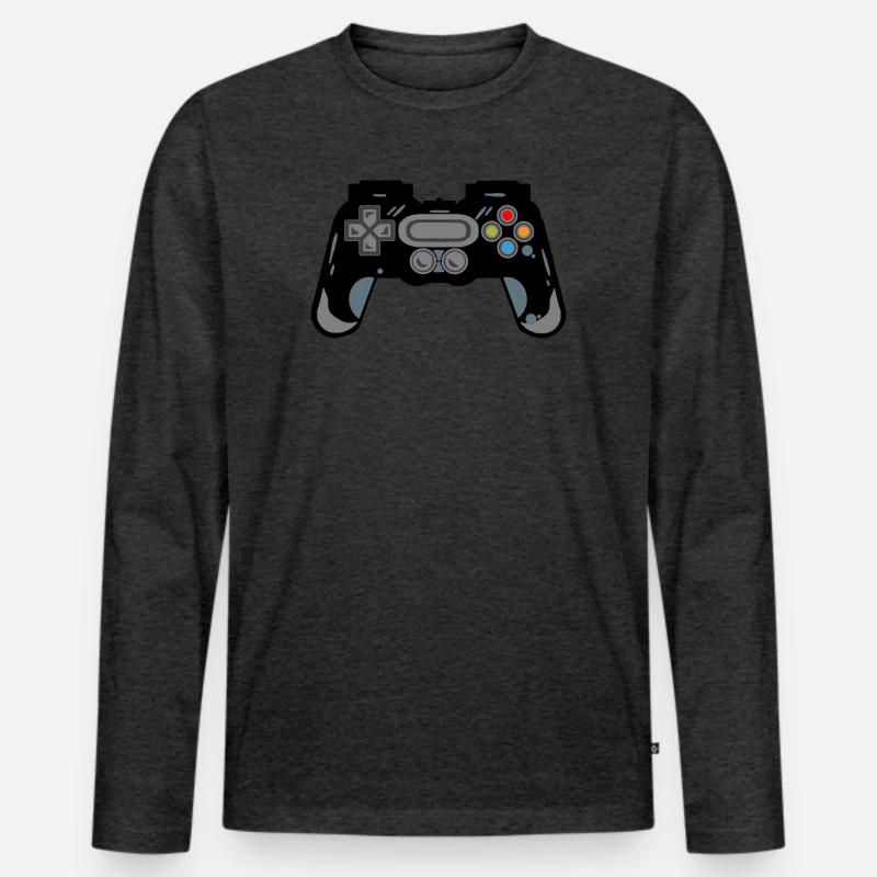 Retro Controller Silhouette - Männer Premium Bio Langarmshirt - Anthrazit meliert