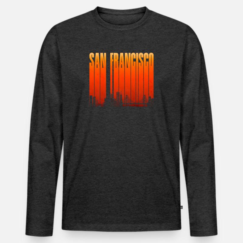 San Francisco Skyline Gradient - Männer Premium Bio Langarmshirt - Anthrazit meliert