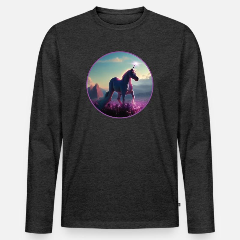 Einhorn - Männer Premium Bio Langarmshirt - Anthrazit meliert