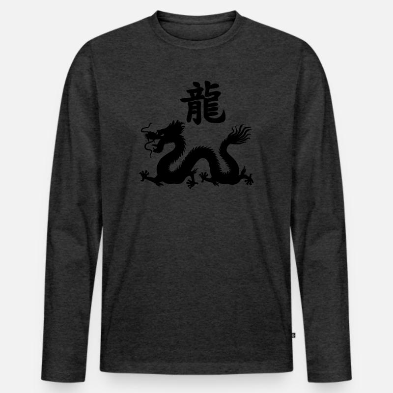 Chinesisches Schriftzeichen Drache mit Drachenbild - Männer Premium Bio Langarmshirt - Anthrazit meliert