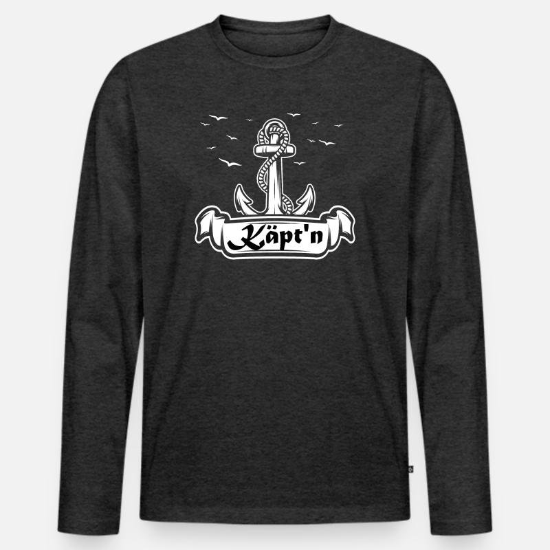 Käpt'n Anker Seefahrt Logo - Männer Premium Bio Langarmshirt - Anthrazit meliert