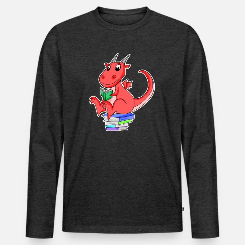 Bücher Drache Drachen - Männer Premium Bio Langarmshirt - Anthrazit meliert