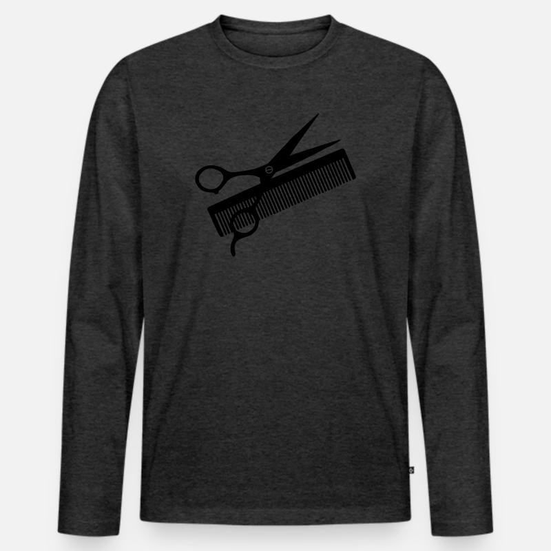 Logo Friseur - Männer Premium Bio Langarmshirt - Anthrazit meliert