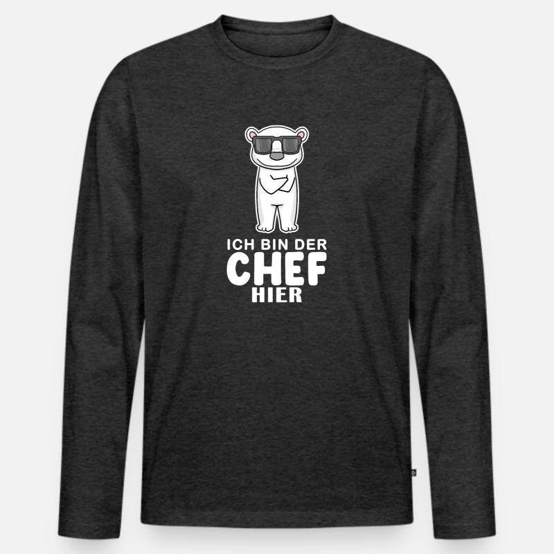 Cool Eisbär Chef Spruch - Männer Premium Bio Langarmshirt - Anthrazit meliert