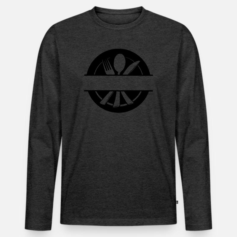 Besteck-Menü-Logo mit Teller - Männer Premium Bio Langarmshirt - Anthrazit meliert