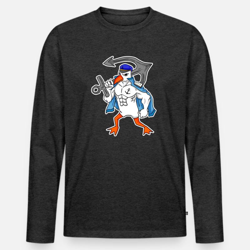 Nordsee Möwe mit Anker - Männer Premium Bio Langarmshirt - Anthrazit meliert