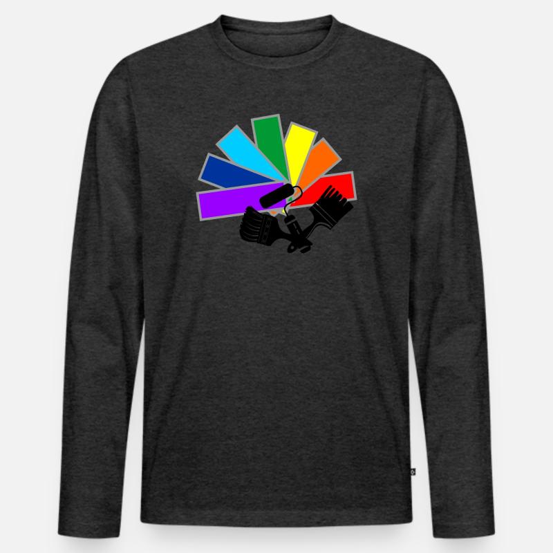 Farbfächerdeck mit Schattenpinseln und Rollenlogo - Männer Premium Bio Langarmshirt - Anthrazit meliert