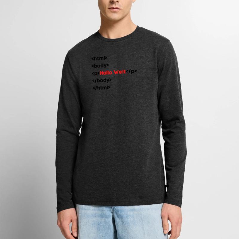 Hallo Welt HTML – Lustiges Programmierer & Coding  Männer Premium Bio Langarmshirt