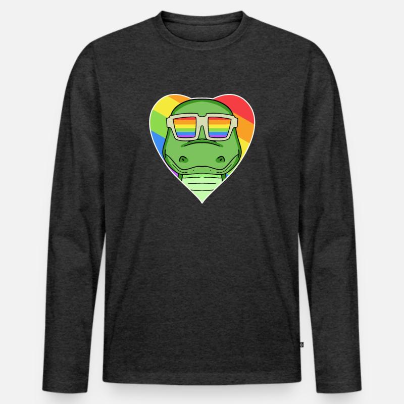 Regenbogen - Krokodil mit Brille - Männer Premium Bio Langarmshirt - Anthrazit meliert