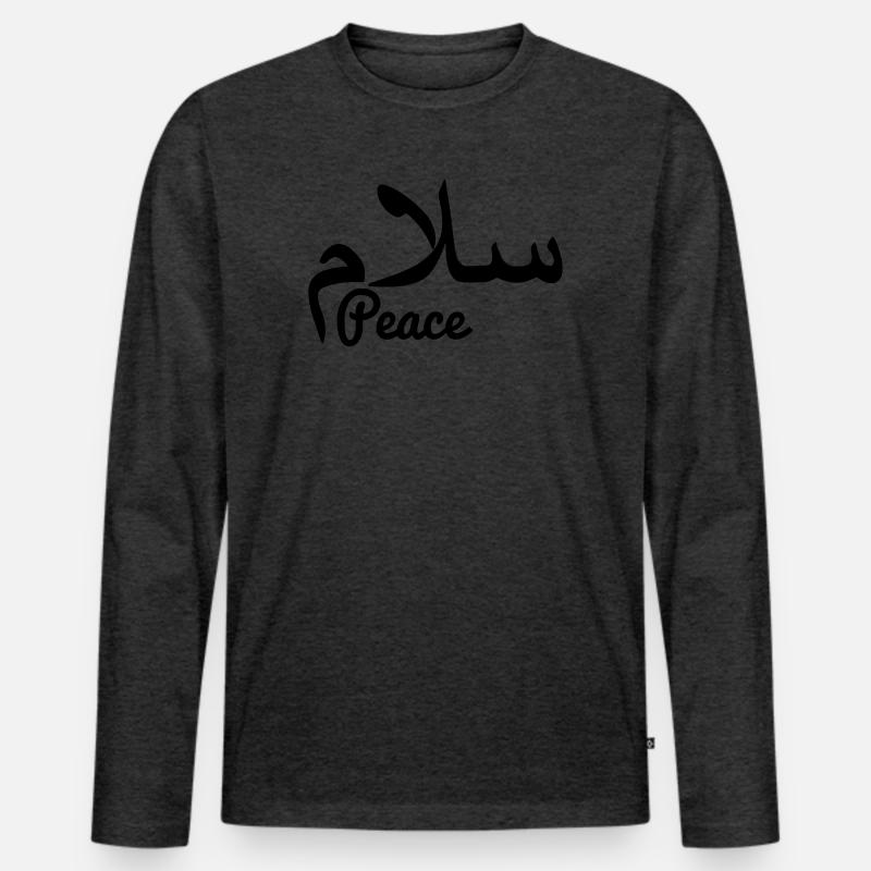 Arabischer Friedenstext Frieden - Männer Premium Bio Langarmshirt - Anthrazit meliert