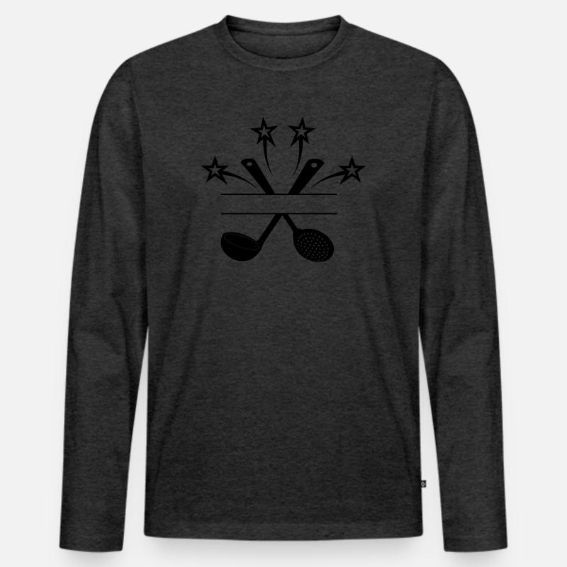 Schaumlöffel und Suppenlöffel 4 Sterne - Männer Premium Bio Langarmshirt - Anthrazit meliert