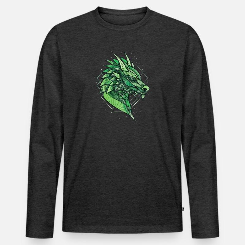Stilisierter, geometrischer Drache - Männer Premium Bio Langarmshirt - Anthrazit meliert