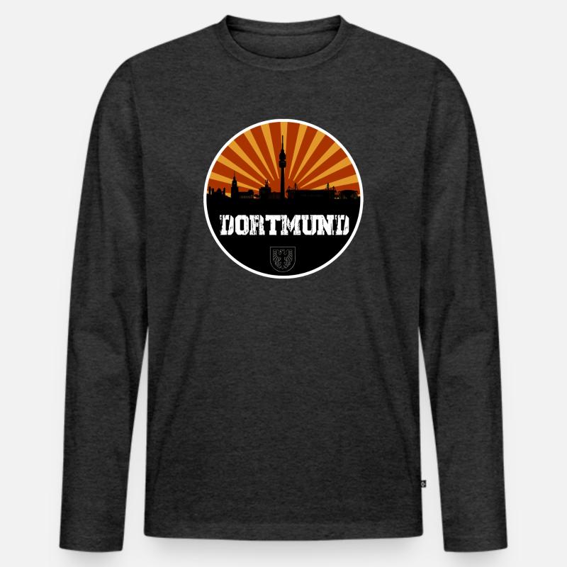 Dortmund Skyline Retro - Männer Premium Bio Langarmshirt - Anthrazit meliert