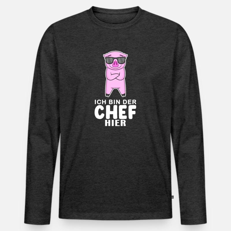 cooles Schwein Chef Spruch - Männer Premium Bio Langarmshirt - Anthrazit meliert