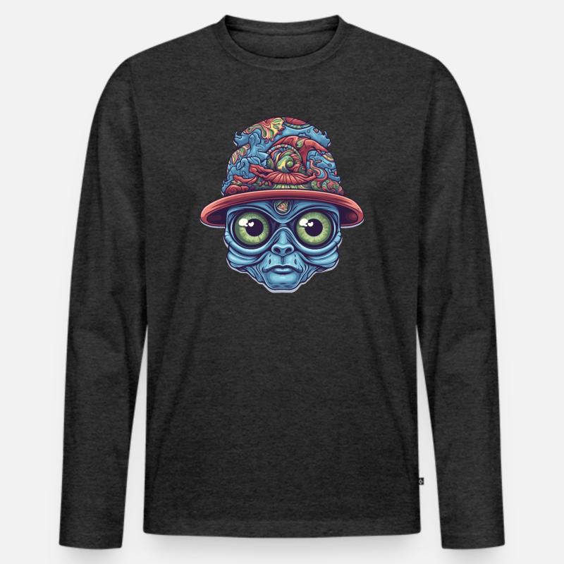 Psychedelischer Alien - Männer Premium Bio Langarmshirt - Anthrazit meliert