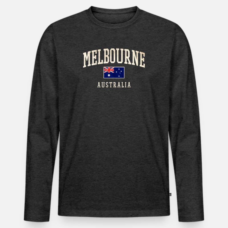 Melbourne Australien Design mit Flagge - Männer Premium Bio Langarmshirt - Anthrazit meliert