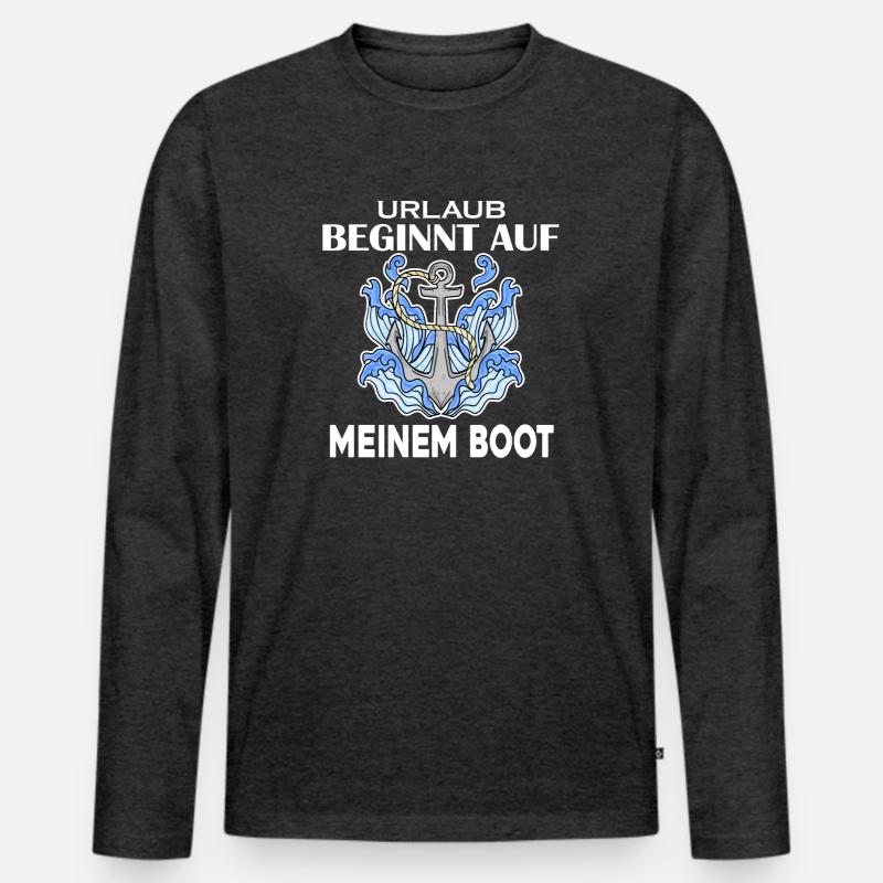 Urlaub Boot - Männer Premium Bio Langarmshirt - Anthrazit meliert