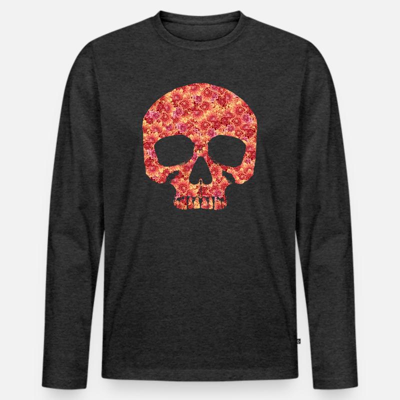 Totenkopf mit Blumen - Männer Premium Bio Langarmshirt - Anthrazit meliert
