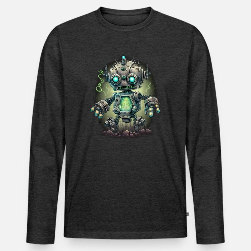 Neon Steampunk Roboter - Männer Premium Bio Langarmshirt - Anthrazit meliert