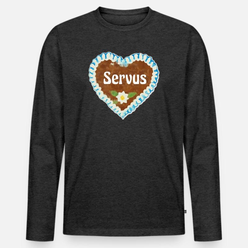 Lebkuchenherz Servus - Männer Premium Bio Langarmshirt - Anthrazit meliert