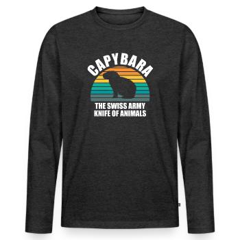 Capybara Zootier Design - Männer Premium Bio Langarmshirt - Anthrazit meliert - Vorne - Nico (187cm)