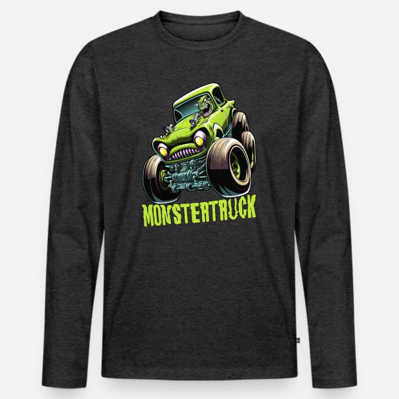 Monstertruck Comic Geschenk - Männer Premium Bio Langarmshirt - Anthrazit meliert