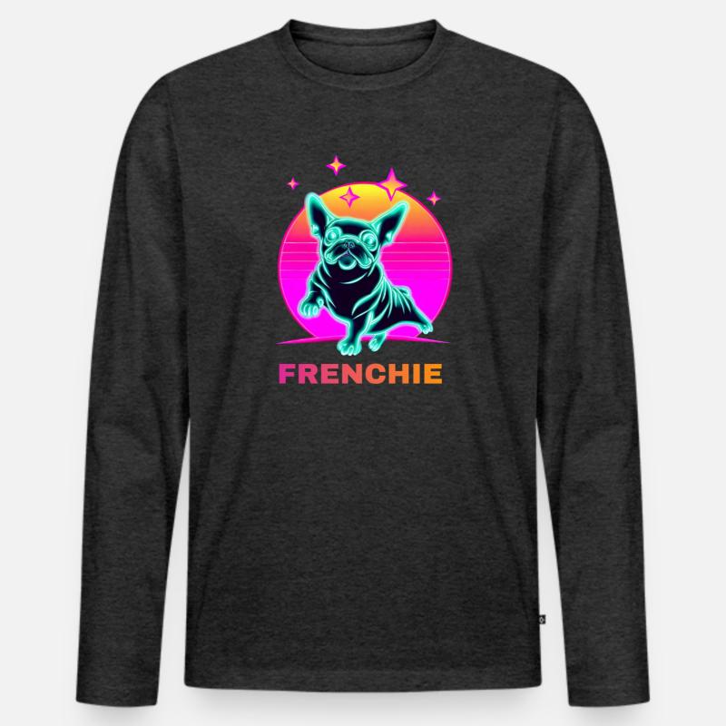 Französiche Bulldogge Synthwave Frenchie - Männer Premium Bio Langarmshirt - Anthrazit meliert