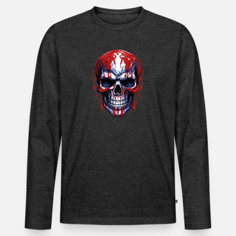Flaggen Skull Grafik - Männer Premium Bio Langarmshirt - Anthrazit meliert