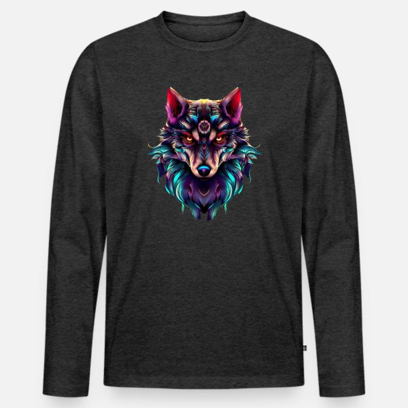 Wolfskopf Synthwave Wolf - Männer Premium Bio Langarmshirt - Anthrazit meliert