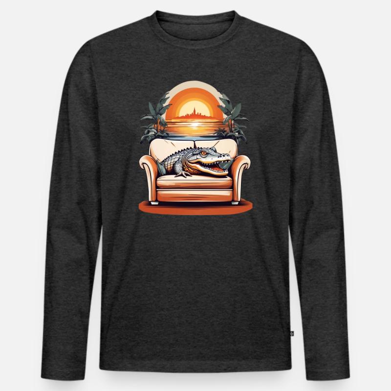 Alligator auf Sofa - Männer Premium Bio Langarmshirt - Anthrazit meliert