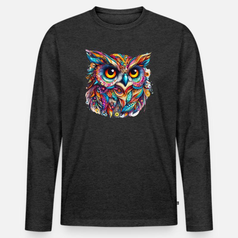 Eule - Männer Premium Bio Langarmshirt - Anthrazit meliert