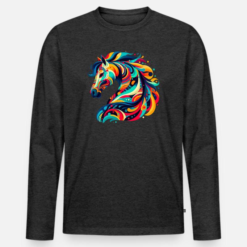 Pferd - Männer Premium Bio Langarmshirt - Anthrazit meliert