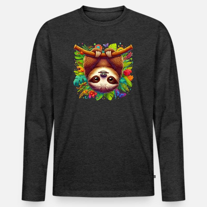 Faultier - Männer Premium Bio Langarmshirt - Anthrazit meliert