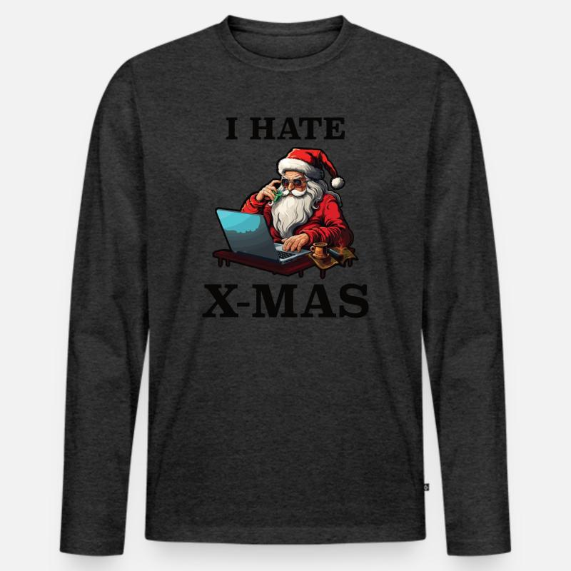 Tech-Weihnachtsmann hasst Weihnachten - Männer Premium Bio Langarmshirt - Anthrazit meliert