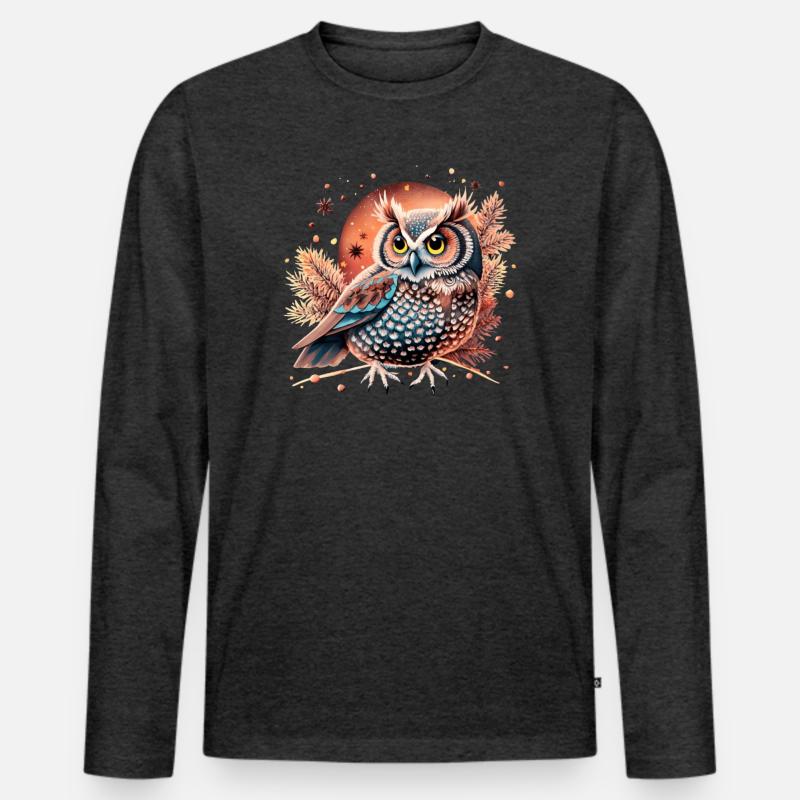 hibou_ niedliche Eule - Männer Premium Bio Langarmshirt - Anthrazit meliert