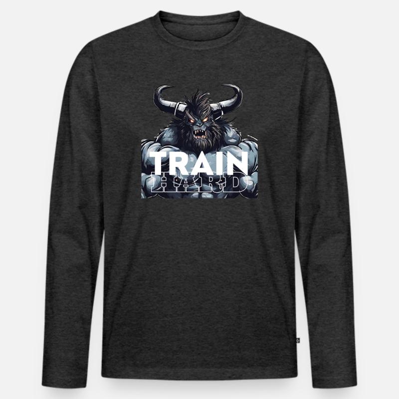Train Hard Beast - Männer Premium Bio Langarmshirt - Anthrazit meliert