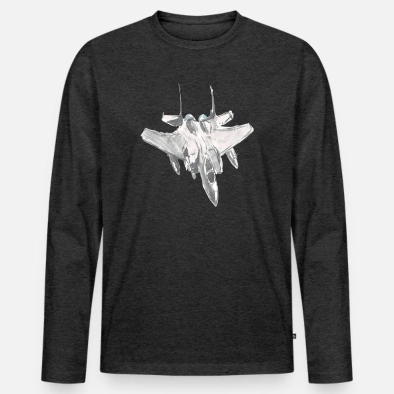 F15-Jagdflugzeugpilot-Luftfahrtshirt-Geschenkidee - Männer Premium Bio Langarmshirt - Anthrazit meliert