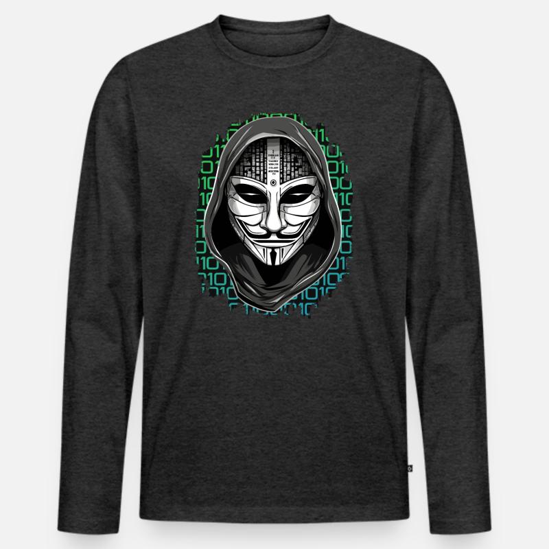Anonymous Hacker - Männer Premium Bio Langarmshirt - Anthrazit meliert