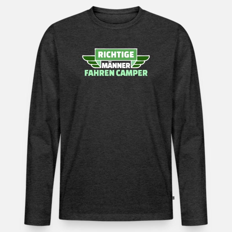 Camping Wanderer Camper Wanderlust Statement - Männer Premium Bio Langarmshirt - Anthrazit meliert