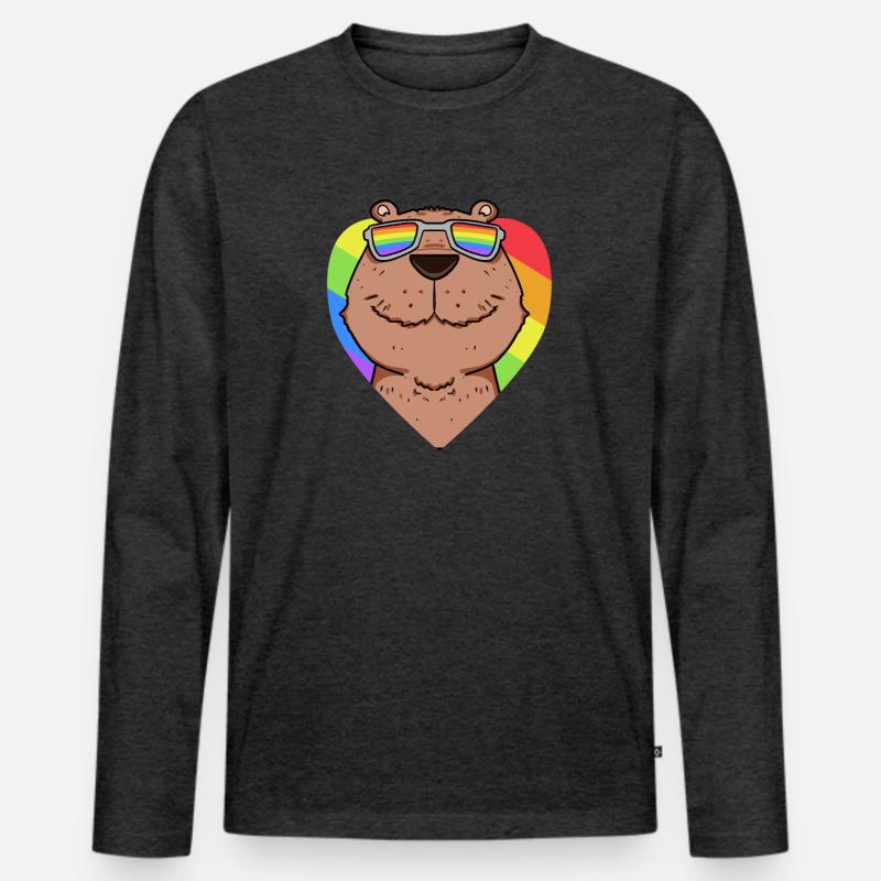 Capybara Wasserschwein Regenbogen - Männer Premium Bio Langarmshirt - Anthrazit meliert