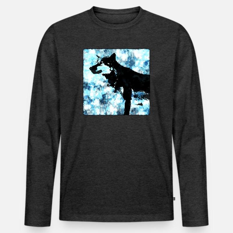 Wolf Silhouette Wasserfarben - Männer Premium Bio Langarmshirt - Anthrazit meliert