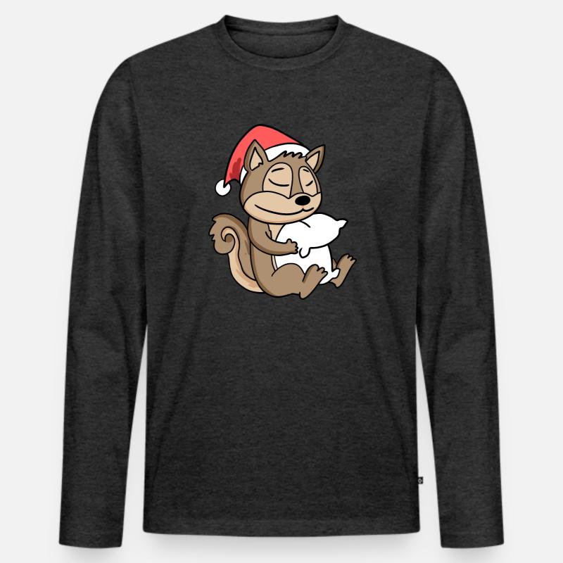 Eichhörnchen Niedlich Müde Weihnachten - Männer Premium Bio Langarmshirt - Anthrazit meliert