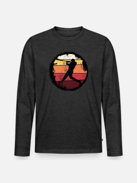Baseball Sunset Silhouette - Men's Premium Organic Long Sleeve Shirt - heather anthracite