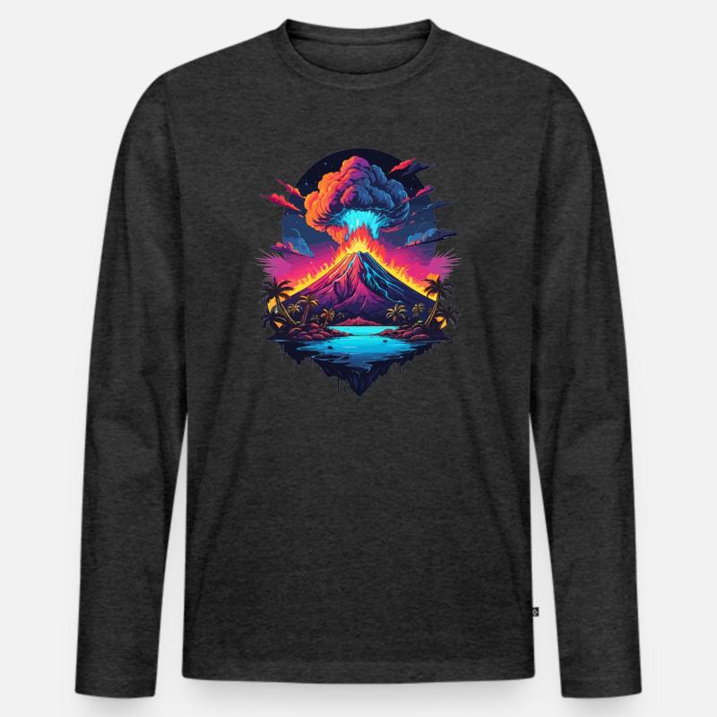 Vulkan Ausbruch - Männer Premium Bio Langarmshirt - Anthrazit meliert