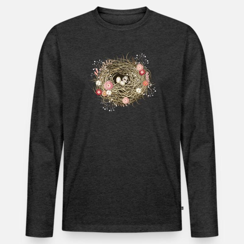 Vogelnest oder Osternest mit Trockenblumen - Männer Premium Bio Langarmshirt - Anthrazit meliert