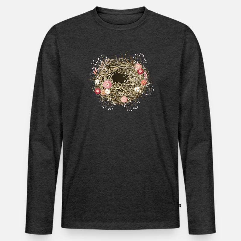 leeres Vogelnest oder Osternest mit Trockenblumen - Männer Premium Bio Langarmshirt - Anthrazit meliert