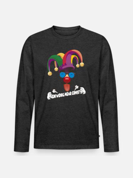 Bunter Jester mit Gläsern - Männer Premium Bio Langarmshirt - Anthrazit meliert