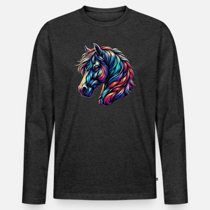 Pferd - Männer Premium Bio Langarmshirt - Anthrazit meliert