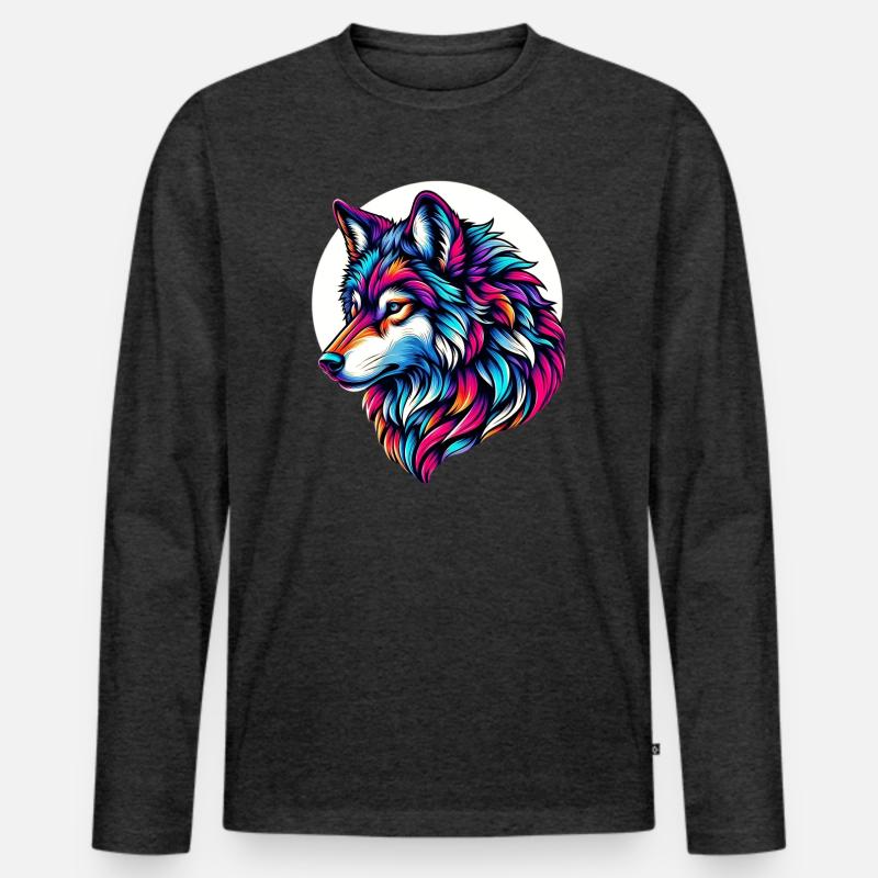 Wolf - Männer Premium Bio Langarmshirt - Anthrazit meliert